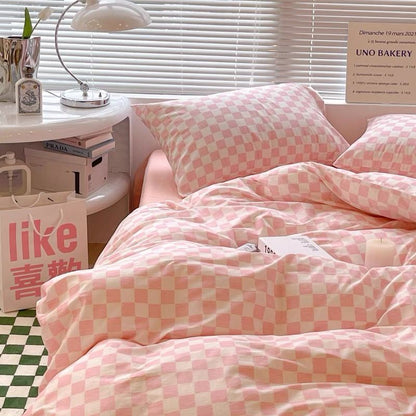 Cotton Checkerboard Bed Set Of Four Pieces