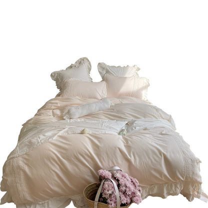 Princess Style Solid Color 60 Washed Long-staple Cotton Four-piece Quilt Cover Cotton Sheets