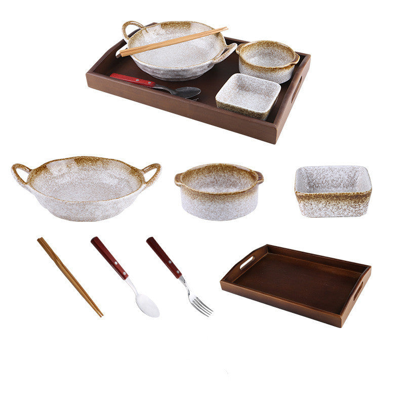 Cutlery Set Stoneware Breakfast Bowl Bibimbap Bowl Binaural Soup Bowl