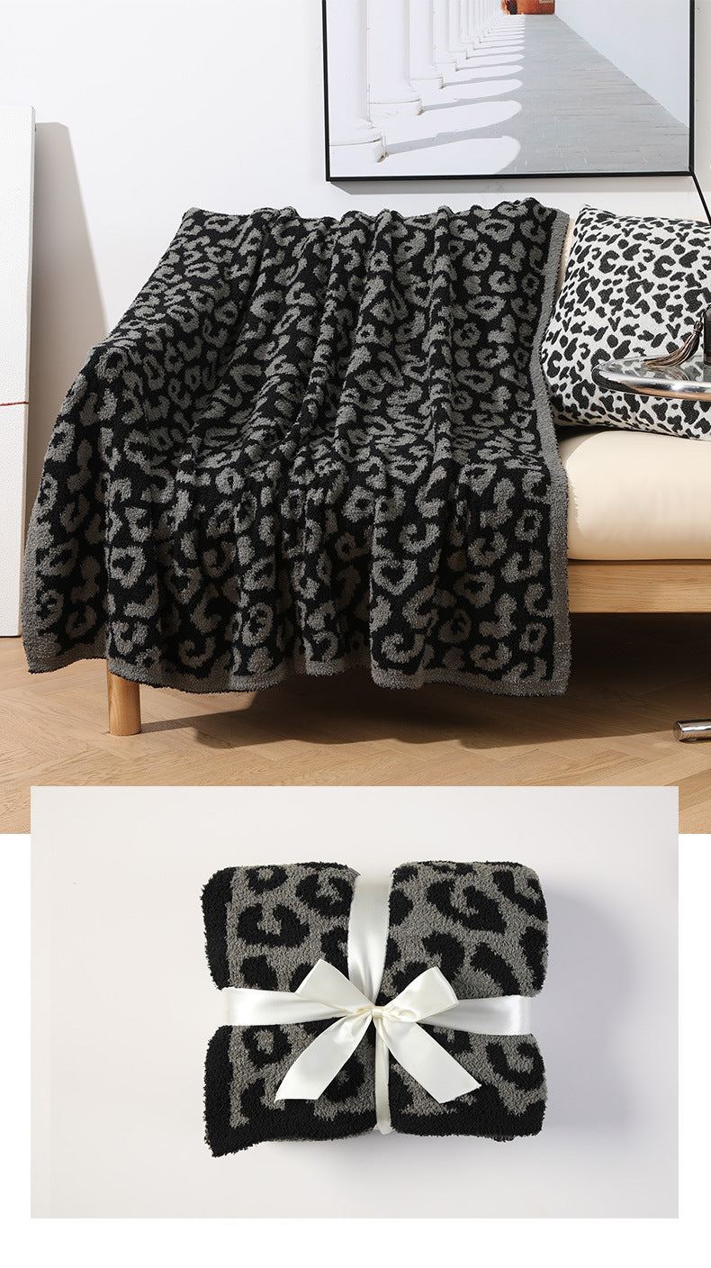 Knitted Sofa Blanket Leopard Print Fleece-lined Cover Office Nap Blanket