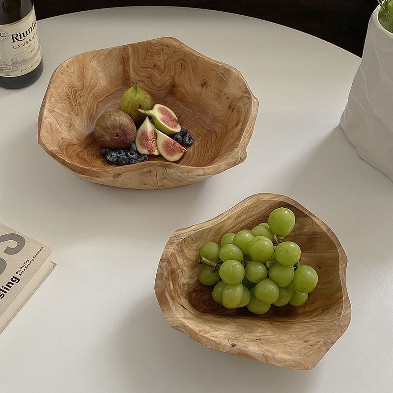 Cuenco creativo de madera maciza natural de gran capacidad para aperitivos y frutas