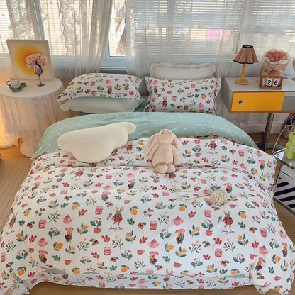 Home Fashion Simple Printing Cotton Bed Four-piece Set