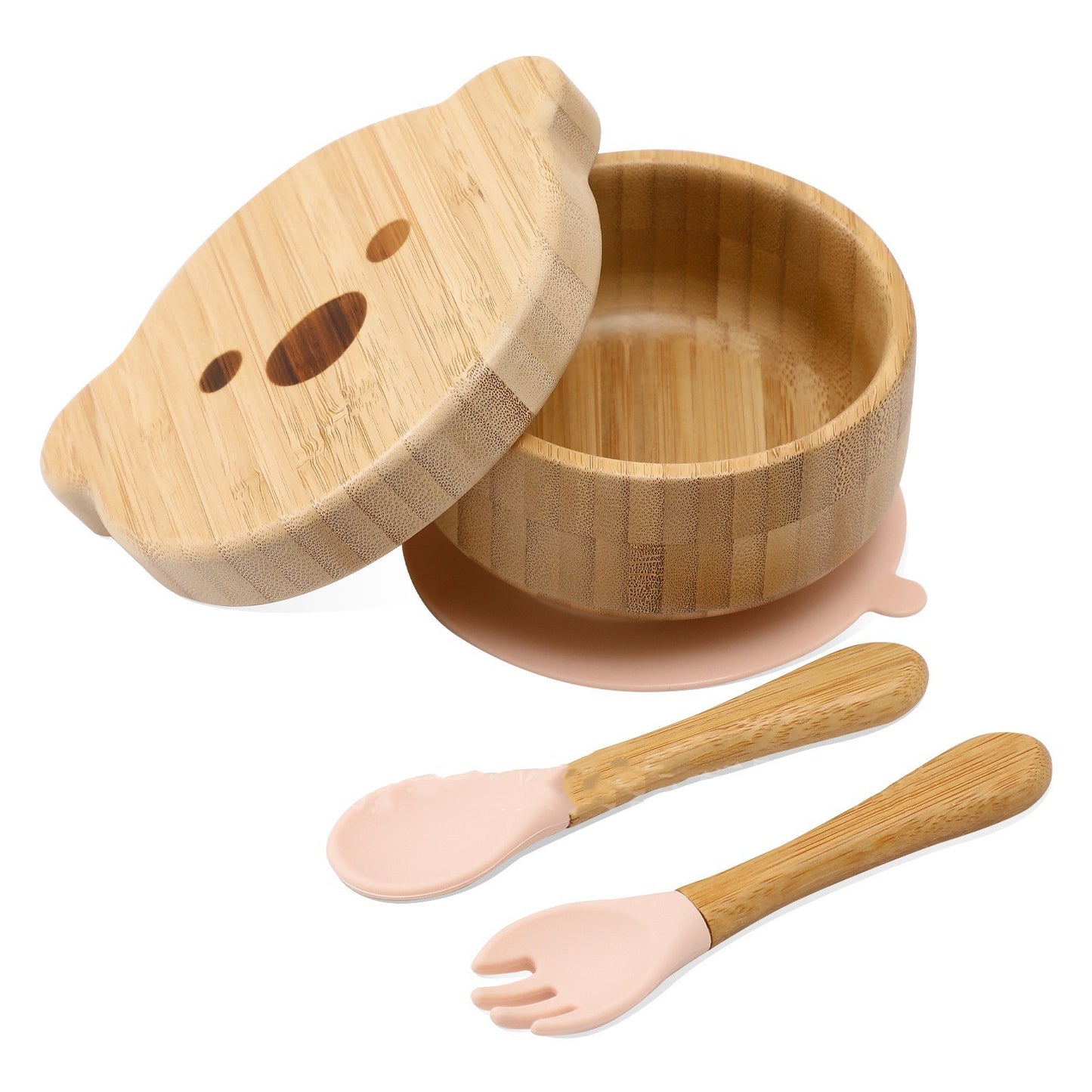 Baby Bamboo Wood Complementary Food Bowl Bear Bowl Baby Training Eating Sucker Bowl