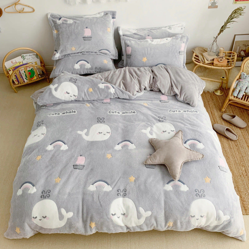 Thick And Warm Snow Fleece Four-Piece Cartoon Fleece Bedding