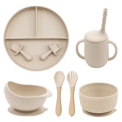 Ensemble de bols et assiettes en silicone pour bébé, ustensiles de cuisine antidérapants, ventouse, tasse à boire, fourchette, cuillère, vaisselle pour enfants, sans BPA