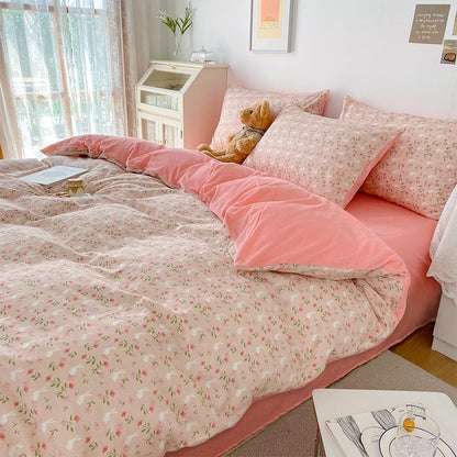 Draps de lit en flanelle à une face en velours corail et coton et daim en quatre pièces