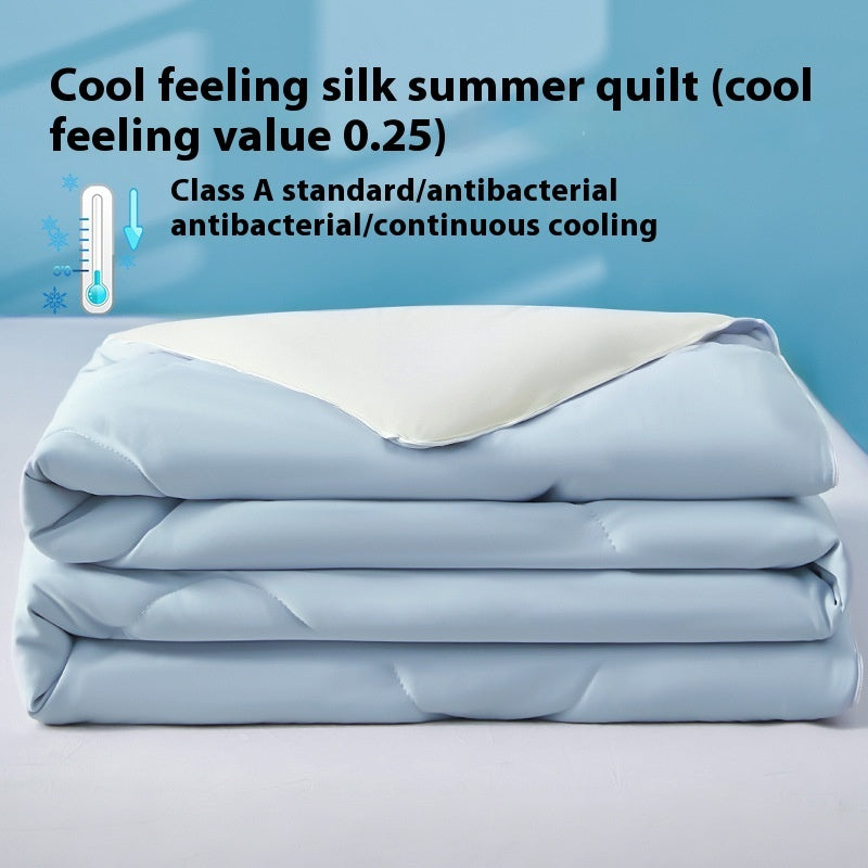 Manta de verano de seda fresca de color puro, funda ventilable, edredón de verano de seda helada para cama individual o doble, edredón fino lavable a máquina