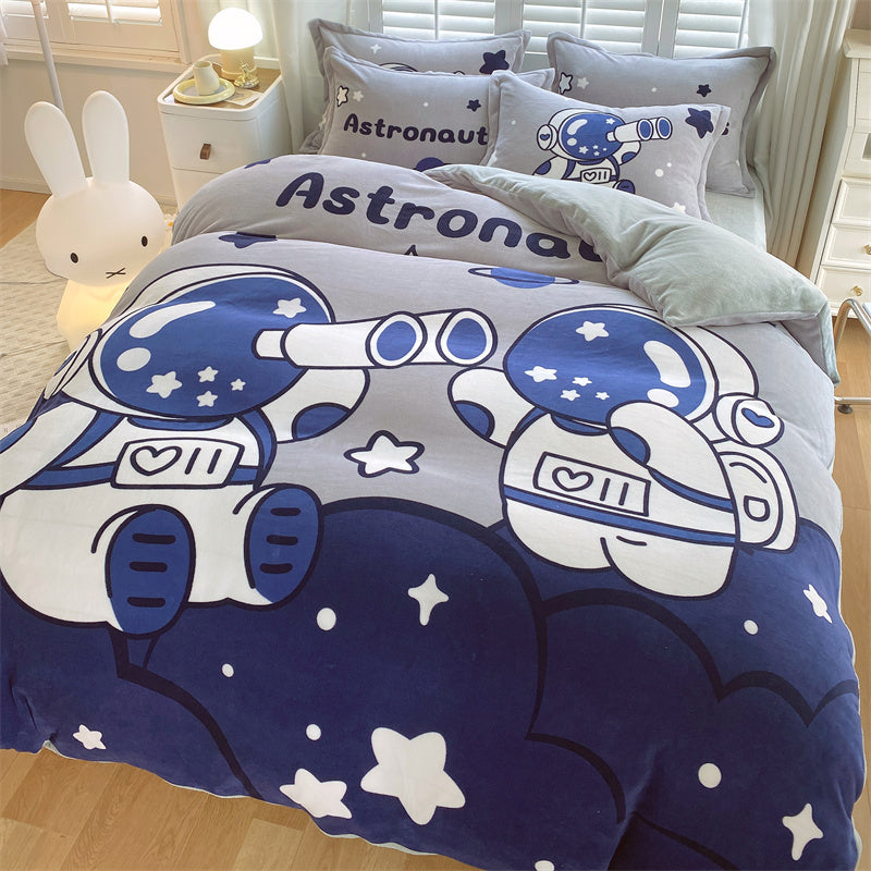 Cute Cartoon Milk Velvet Bedding Set Of Four