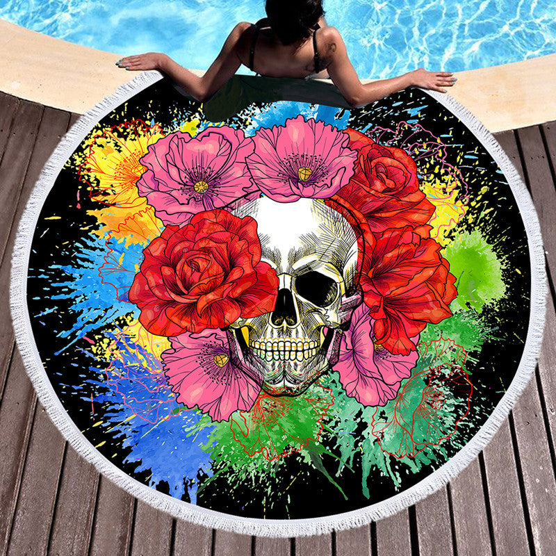 Scary Skull Round Beach Towel Fiber Picnic Mat