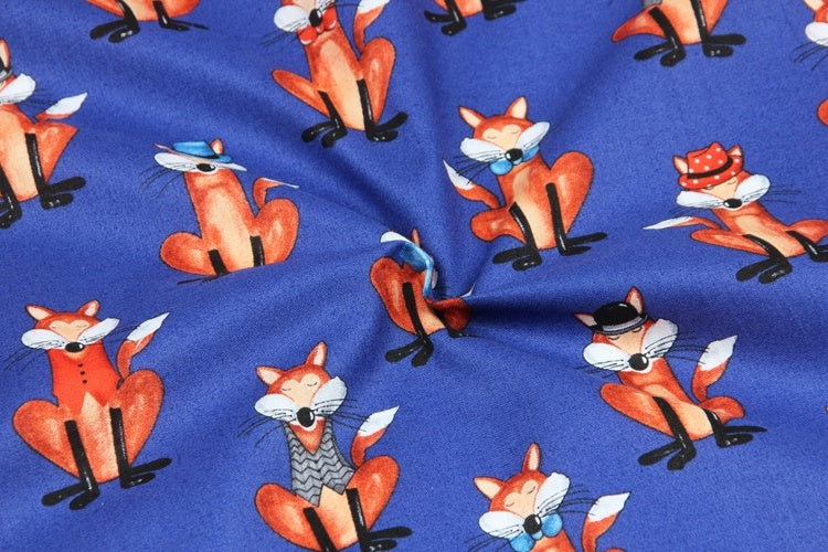 Plain Cotton Fabric Nordic Style Animal Fox Print Handmade DIY