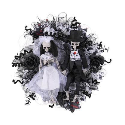 Halloween Skull Bride Groom Mesh Garland Horror Decoration Props