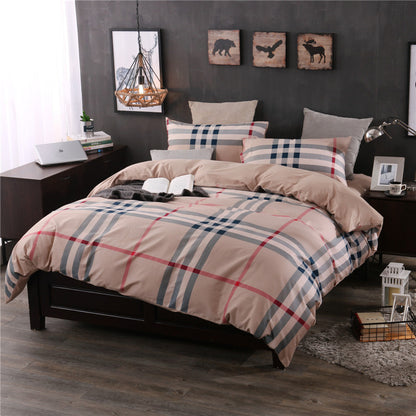 Three-piece Checked Bed Sheet Set