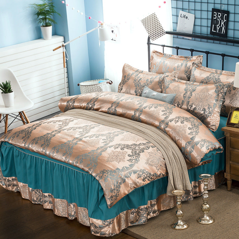 Satin bedspread bed skirt four-piece suit