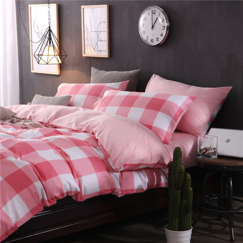 Three-piece Checked Bed Sheet Set