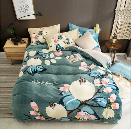 Flannel warm bedding set of four