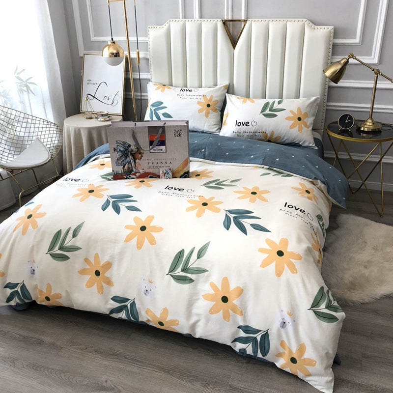 Juego de cama de cuatro piezas con estampado de algodón