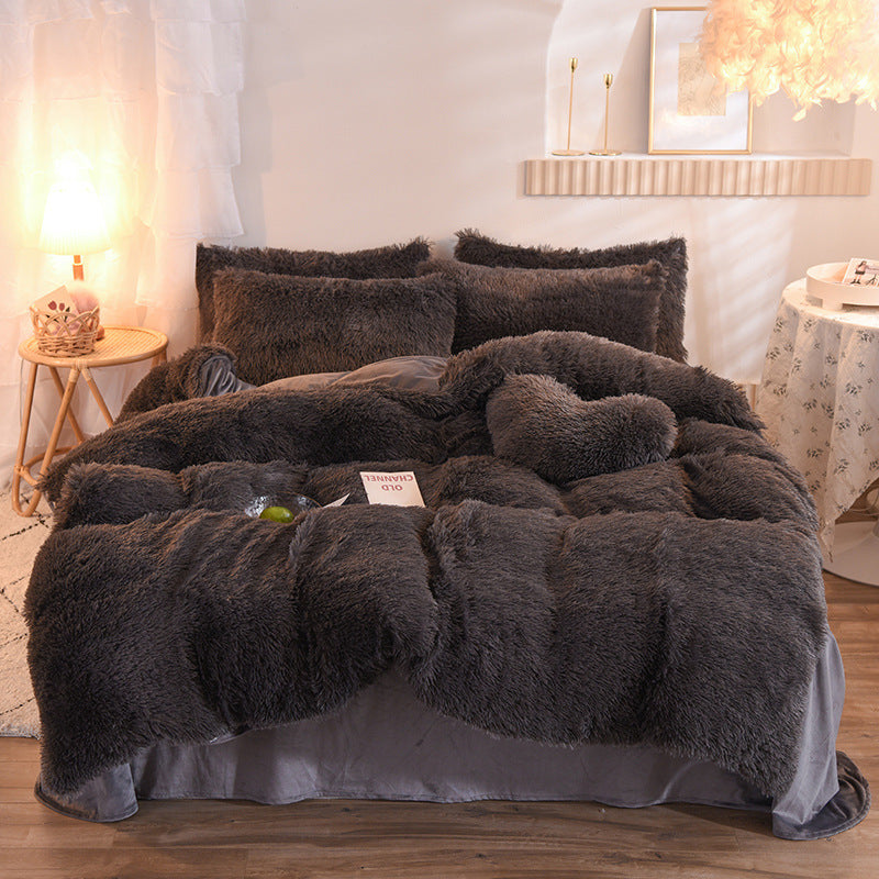 Housse de couette en polaire épaisse de luxe Queen King Winter Warm Bed Housse de couette Taie d'oreiller Fluffy Plush Shaggy Literie Ensemble de literie Hiver Corps Garder au chaud