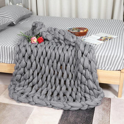 Grey Nordic style super thick line blanket bed foot blanket