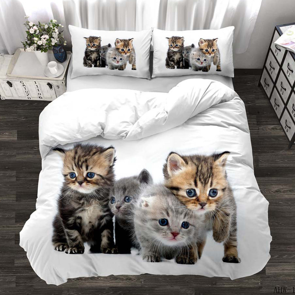 Housse de couette réaliste en trois pièces avec motif animal, chat et chien