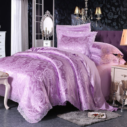 Four-Piece Cotton Bedding With European Style Jacquard Satin