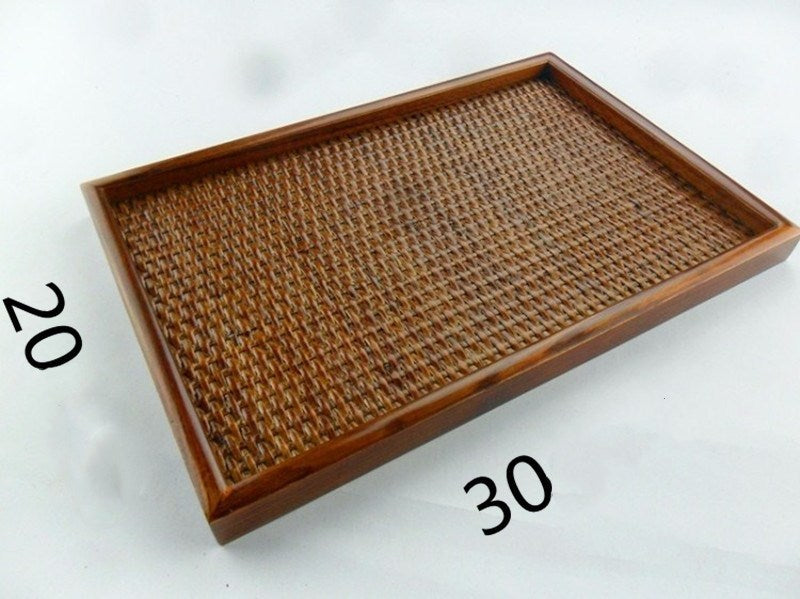 Rattan Woven Tea Tray Creative Tray Non-Slip Bamboo Woven Wooden Plate