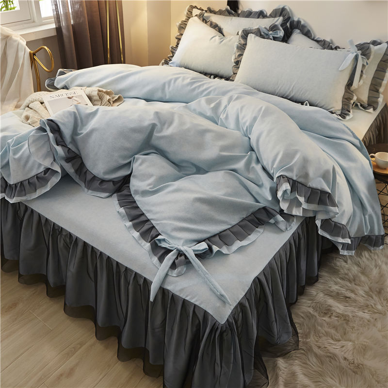 Pure cotton four-piece simple cotton bedspread lace