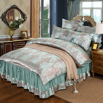 Satin bedspread bed skirt four-piece suit