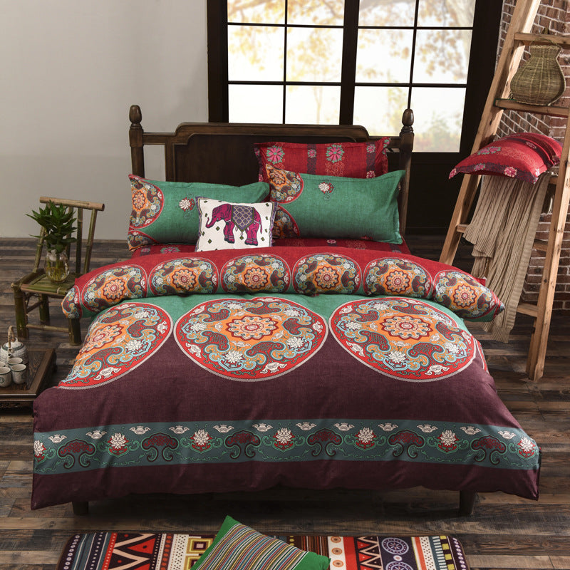 Three-piece Set Of Ethnic Printing On Polyester Bed