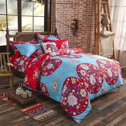 Three-piece Set Of Ethnic Printing On Polyester Bed