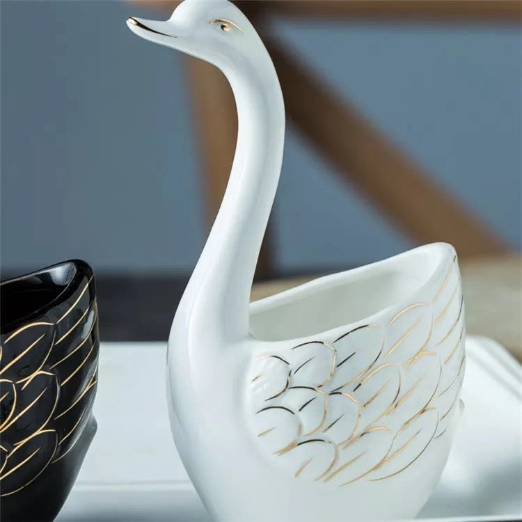 Ceramic Swan Stand Holder Fruit Forks kitchen Cutlery Cake Dessert Fork Spoon Set