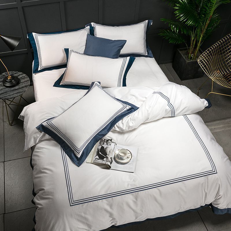 White four-piece hotel bedding cotton pure cotton European-style