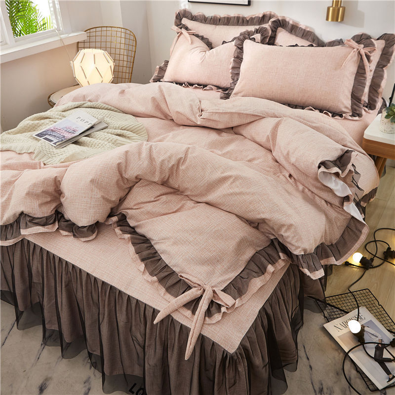 Pure cotton four-piece simple cotton bedspread lace