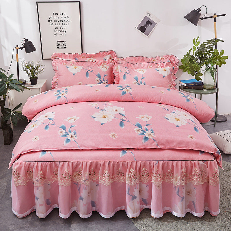 Four-Piece Lace Bed Skirt Non-Slip Bedspread