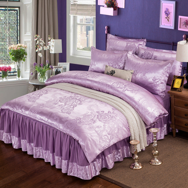 Satin bedspread bed skirt four-piece suit