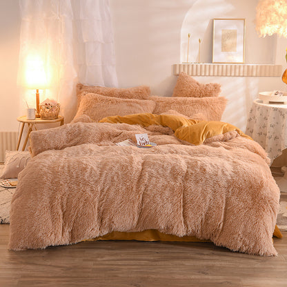 Housse de couette en polaire épaisse de luxe Queen King Winter Warm Bed Housse de couette Taie d'oreiller Fluffy Plush Shaggy Literie Ensemble de literie Hiver Corps Garder au chaud