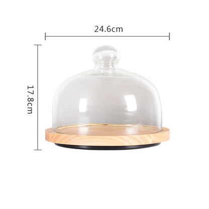 Nordic Style Retro Wooden Cake Plate Glass Cover