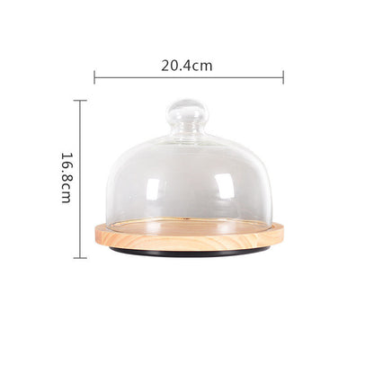 Nordic Style Retro Wooden Cake Plate Glass Cover