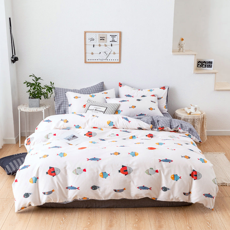 Four-piece Combed Long-staple Cotton Simple Bedding Student Kit