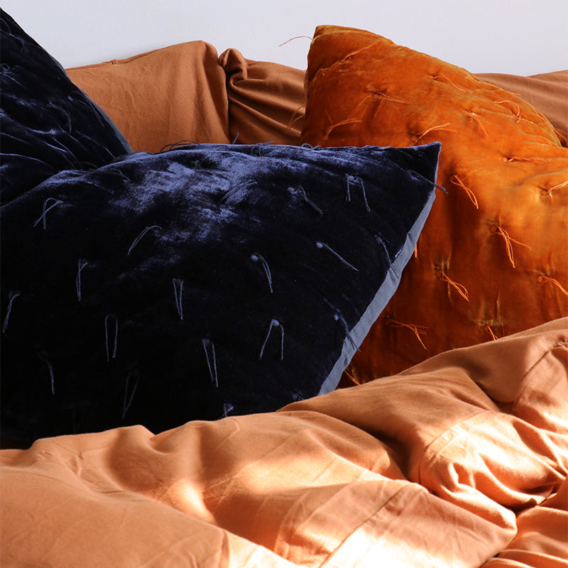 Embroidered Long Pillowcase With Tassel Caramel Sapphire