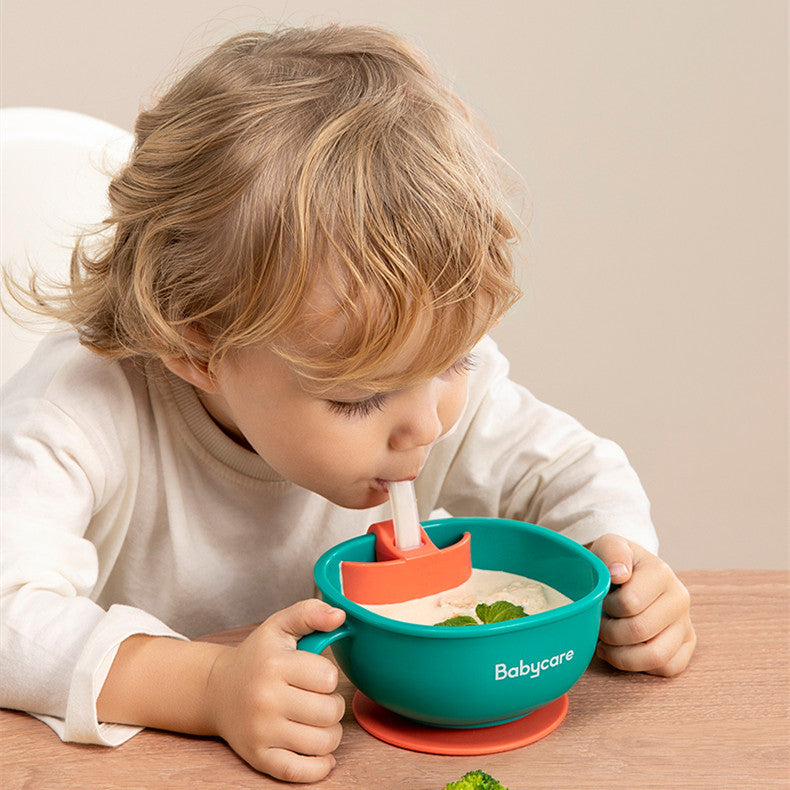 Bol à soupe 3 en 1 pour bébé avec paille et ventouse pour apprendre à manger et à manger