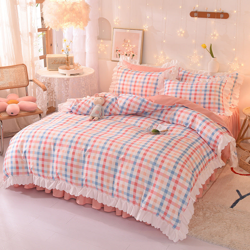 Princess Style Brushed Four-Piece Polka Dot Bed Sheet Duvet Cover