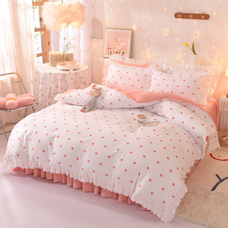 Housse de couette à pois en quatre pièces brossée de style princesse