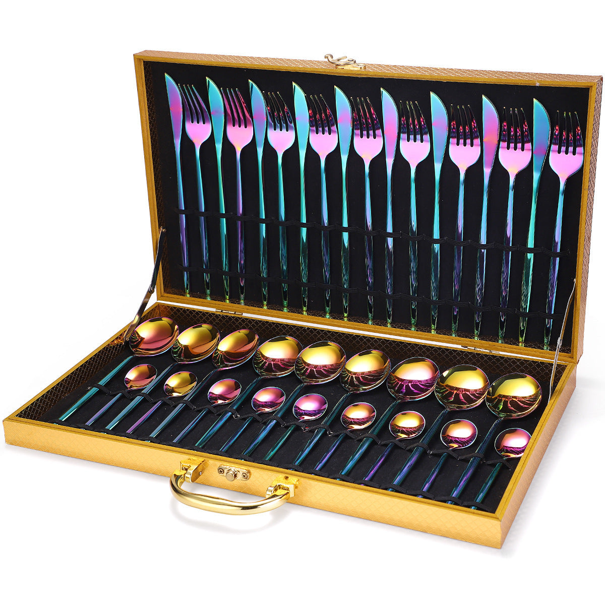 Coffret cadeau de vaisselle en acier inoxydable de 36 pièces avec coffret en bois