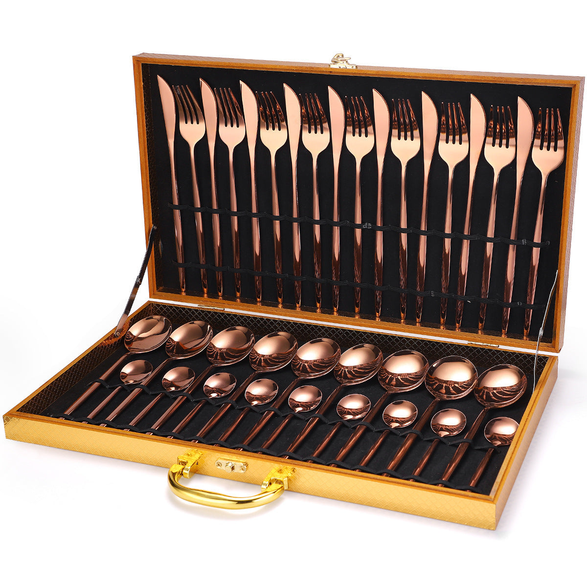 Coffret cadeau de vaisselle en acier inoxydable de 36 pièces avec coffret en bois