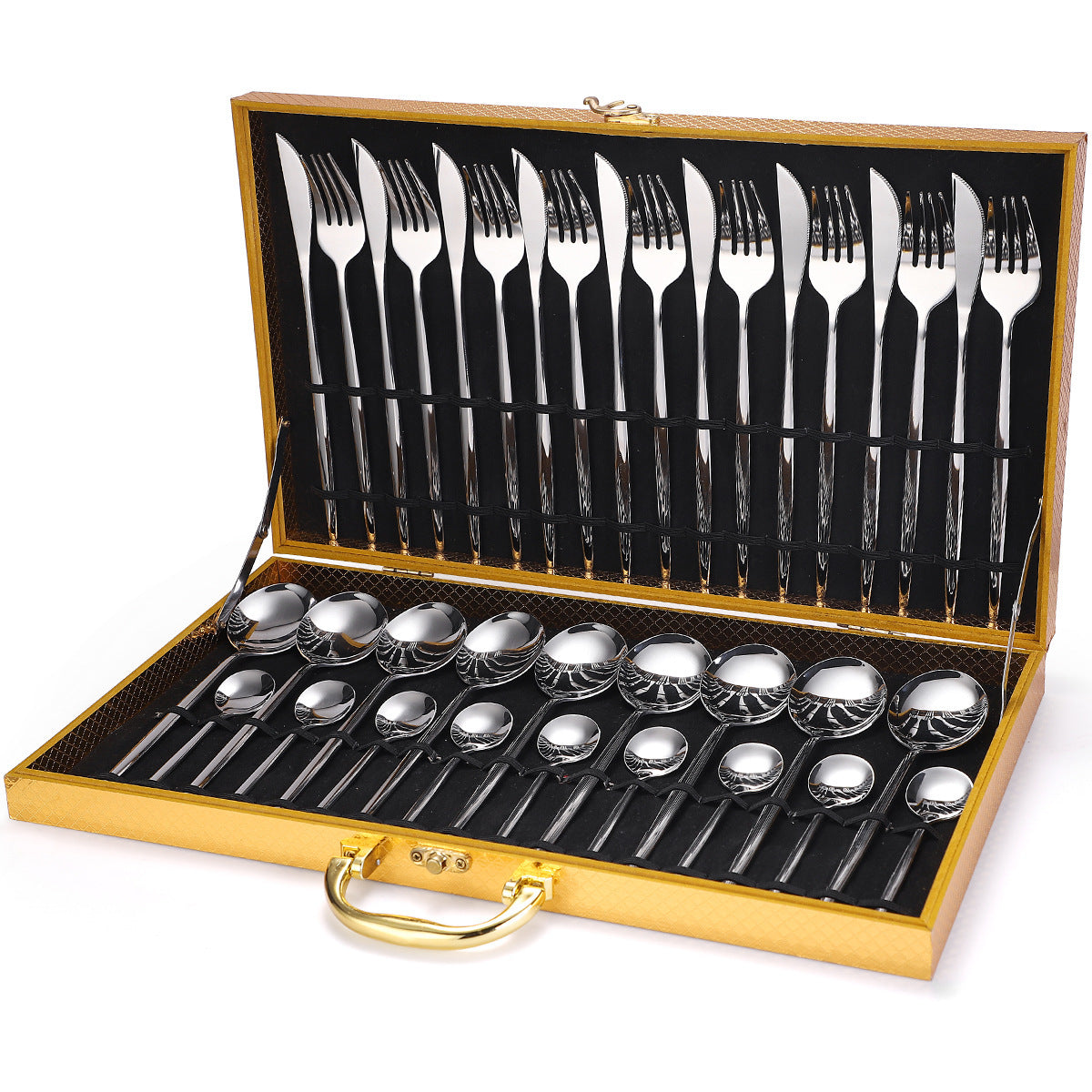 Coffret cadeau de vaisselle en acier inoxydable de 36 pièces avec coffret en bois