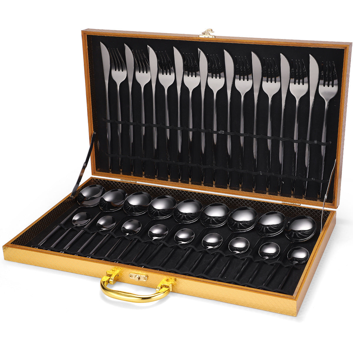 Coffret cadeau de vaisselle en acier inoxydable de 36 pièces avec coffret en bois