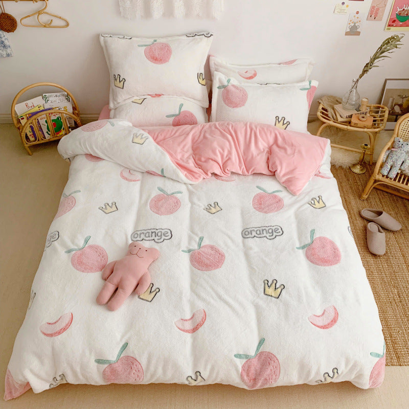 Thick and Warm Snow Fleece Four-Piece Cartoon Fleece Bedding