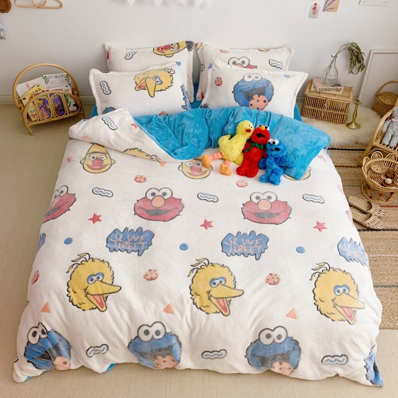 Thick and Warm Snow Fleece Four-Piece Cartoon Fleece Bedding