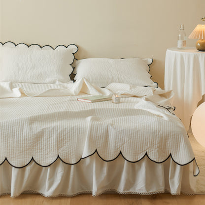 Housse de lit double face en pur coton, drap de lit épais matelassé à pois blancs