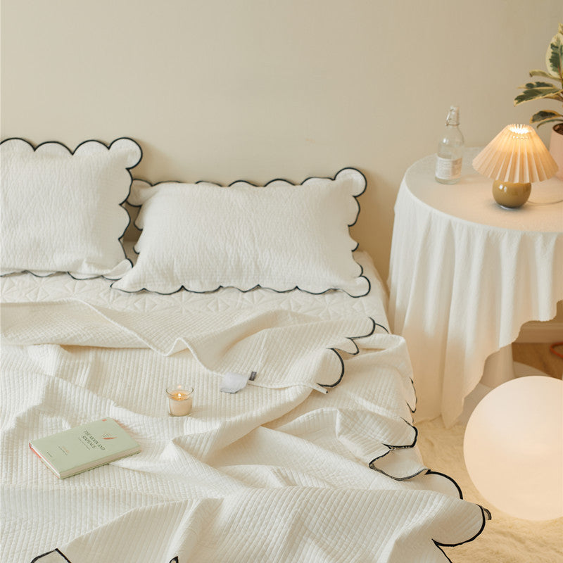 Housse de lit double face en pur coton, drap de lit épais matelassé à pois blancs